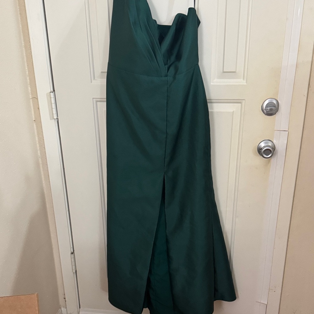 One shoulder emerald formal Dress